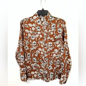 NWT La Ligne x Target Button Up‎ Floral Top Large Brown Rust Pajama Silky NEW XS